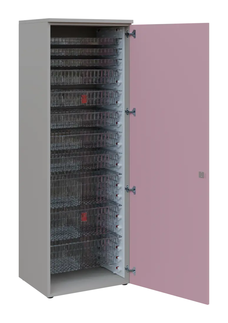 EUROMEDICA D - 66 TRANSPARENT skříň léková boxová, 1-dveřová, pravá, 1950x660x535, korpus šedý, dvíř